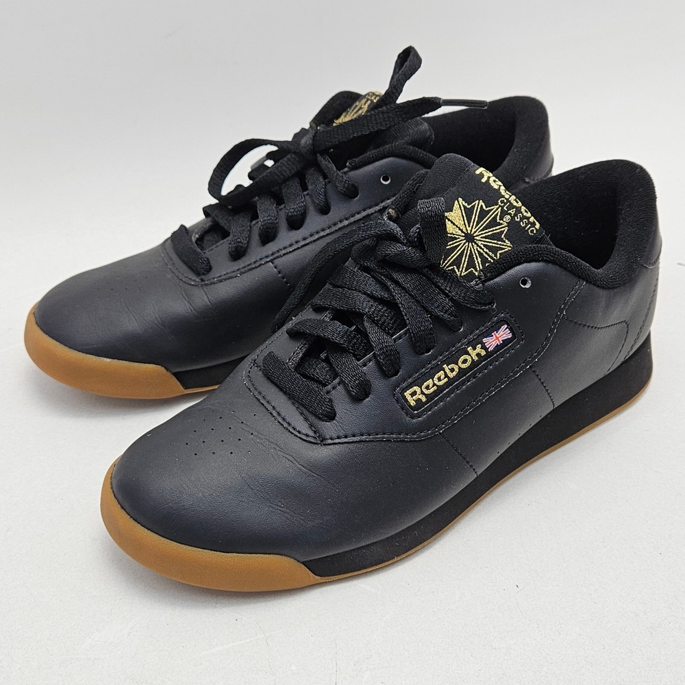 Reebok Classic Princess Womens Black Leather Gum Sole Sneakers BS8457 Size 8.5